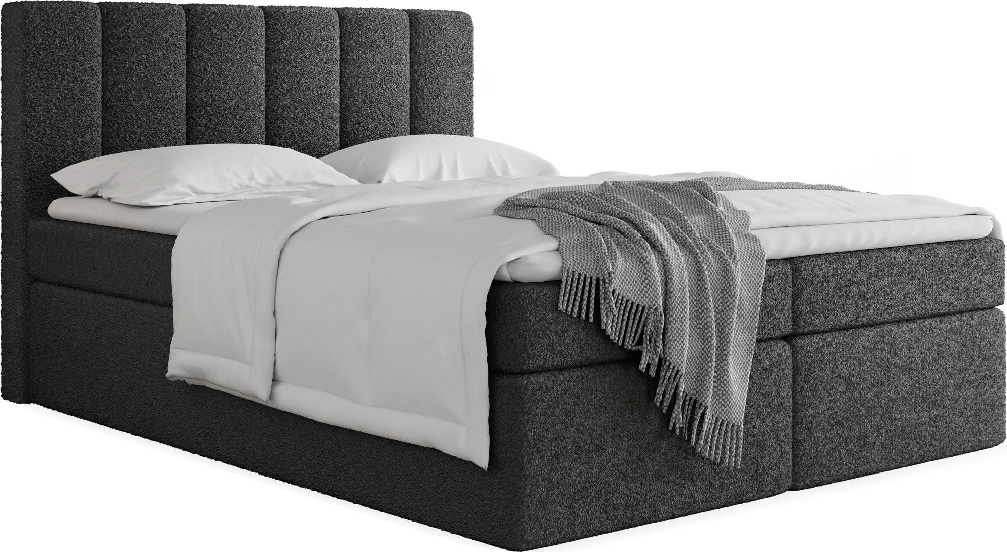 BOXBETT Amira mit Bettkasten, Boucle Schwarz 120/200 cm – 7-Zonen Taschenfederkern-Matratze & Komfortschaum-Topper - Schwarz, Holz/Holzwerkstoff (120/200cm) - WFL GROUP