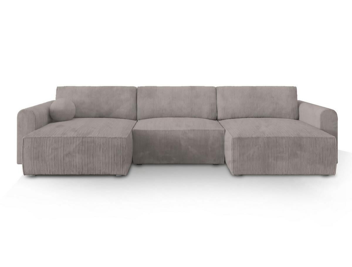 WOHNLANDSCHAFT FENTO P Beige Kordstoff mit Schlaffunktion - Beige/Grau, Holz/Kunststoff (347/90/148cm) - MASSENO