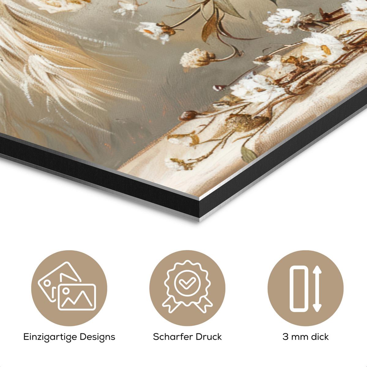 METALLBILD Blumen - Vase - Stilleben - Beige 40x30 cm - Creme, Metall (40/30cm) - MuchoWow
