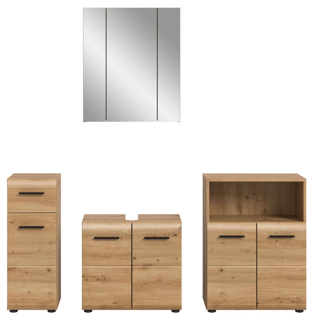 BADMÖBEL-SET 4-teilig in Eiche Artisan, Badezimmer Schrank-Set 180 x 185 cm - Schwarz/Eiche Artisan, Glas/Holzwerkstoff (180/185/30cm) - Inn.Furn