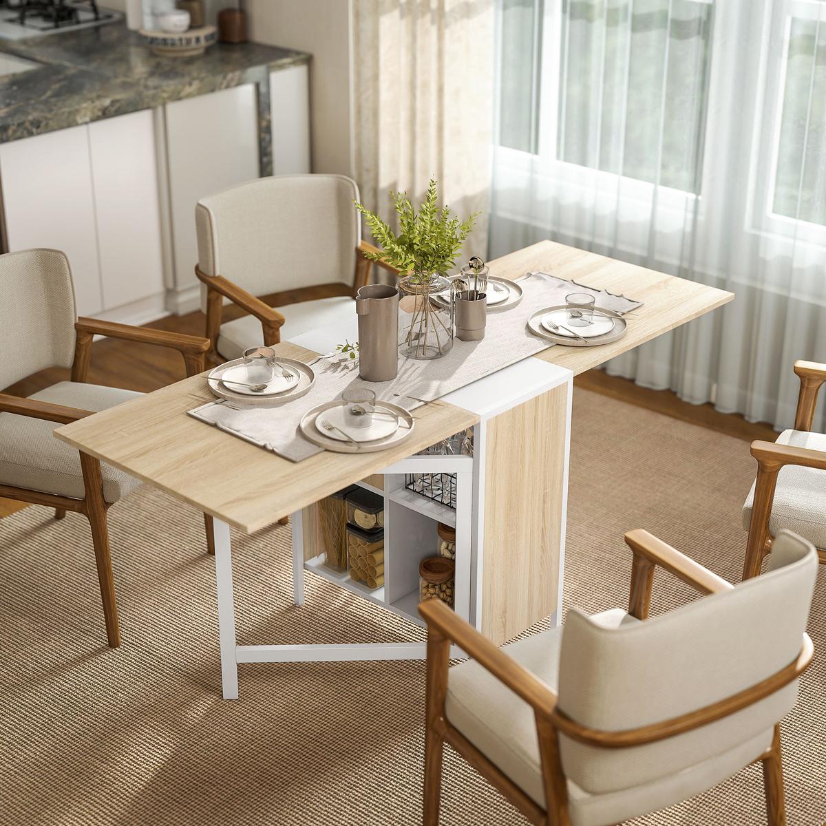 KLAPPTISCH Esstisch Beistelltisch Eiche Metallrahmen Küche Wohnzimmer Natur+Weiß - Naturfarben/Weiß, Holzwerkstoff/Kunststoff (169/60/75cm) - HOMCOM