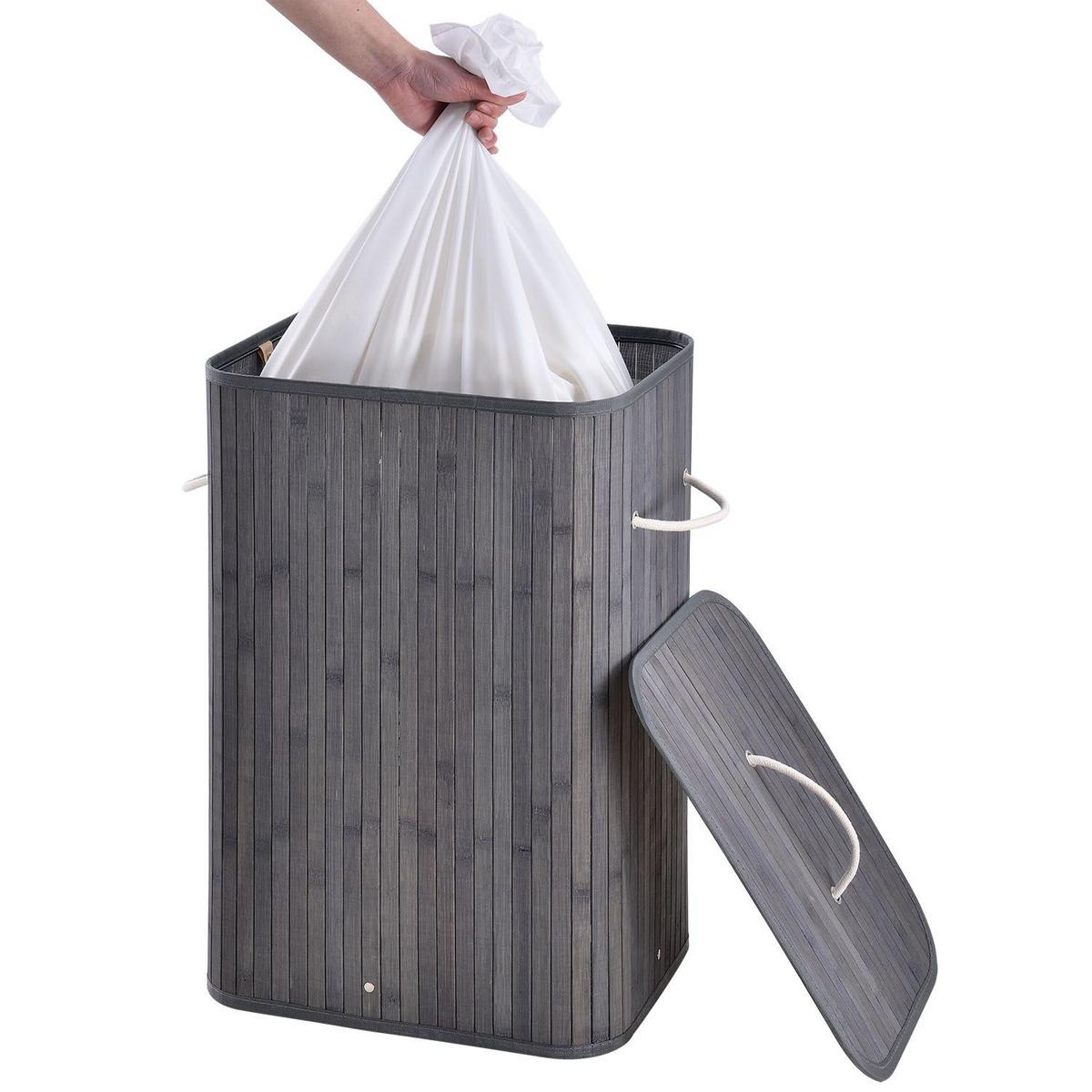 WÄSCHEKORB Curly 72 L grau - Grau, Holz (40/60/30cm) - Juskys