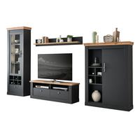 WOHNWAND 4-teilig grau, Eiche Wotan, Landhaus, Wohnkombination mit Soft-Close - Silberfarben/Eiche Wotan, Glas/Holzwerkstoff (334/201/45cm) - Furn.Design