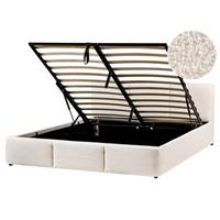 BETT mit Stauraum 160/200 cm Bouclé Cremeweiß Bousse - Creme, Textil (160/200cm) - Beliani