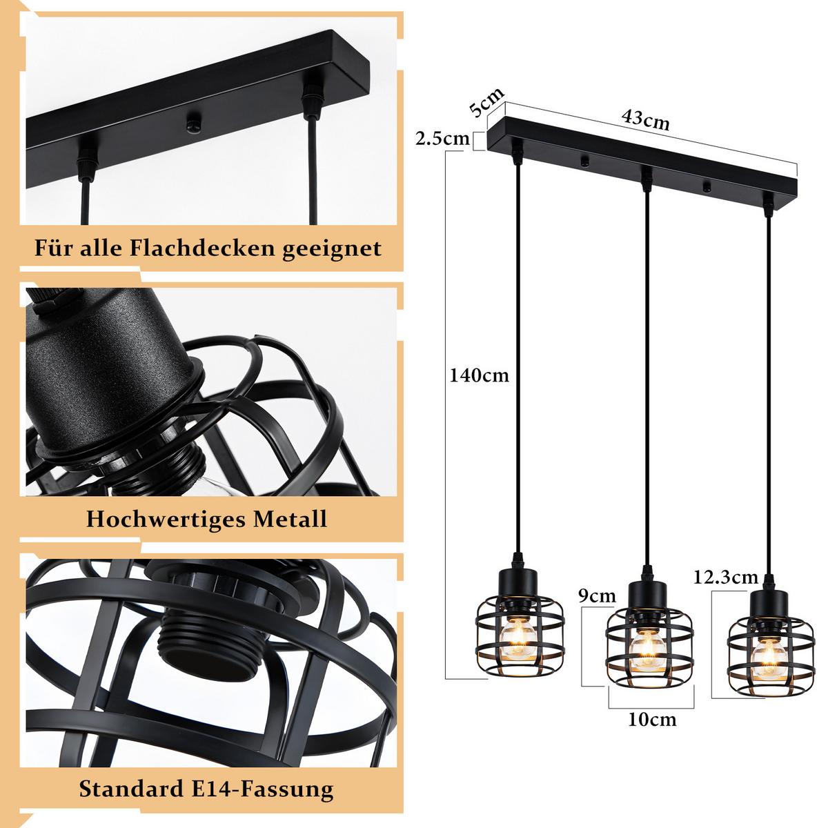 PENDELLEUCHTE Lillian 43/10/140 cm - Schwarz, Metall (43/10/140cm) - ZMH