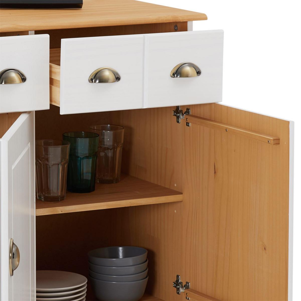 APOTHEKERKOMMODE COLMAR weiß/braun - Weiß/Braun, Holz (134/80/39cm) - IDIMEX