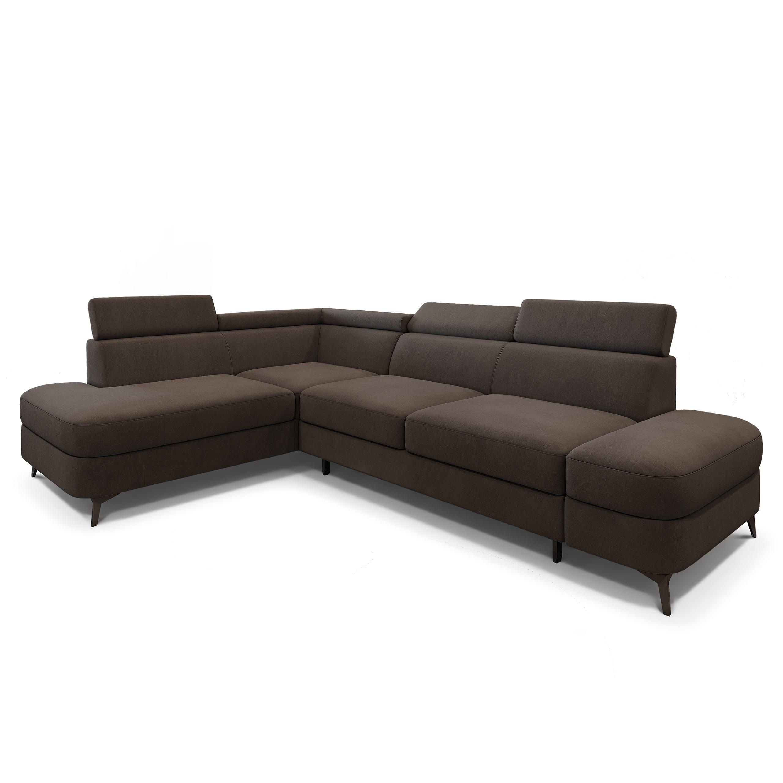 ECKSOFA AVISE MV L-S Braun Velours-Stoff mit Schlaffunktion - Braun, Holzwerkstoff/Textil (268/195cm) - MASSENO