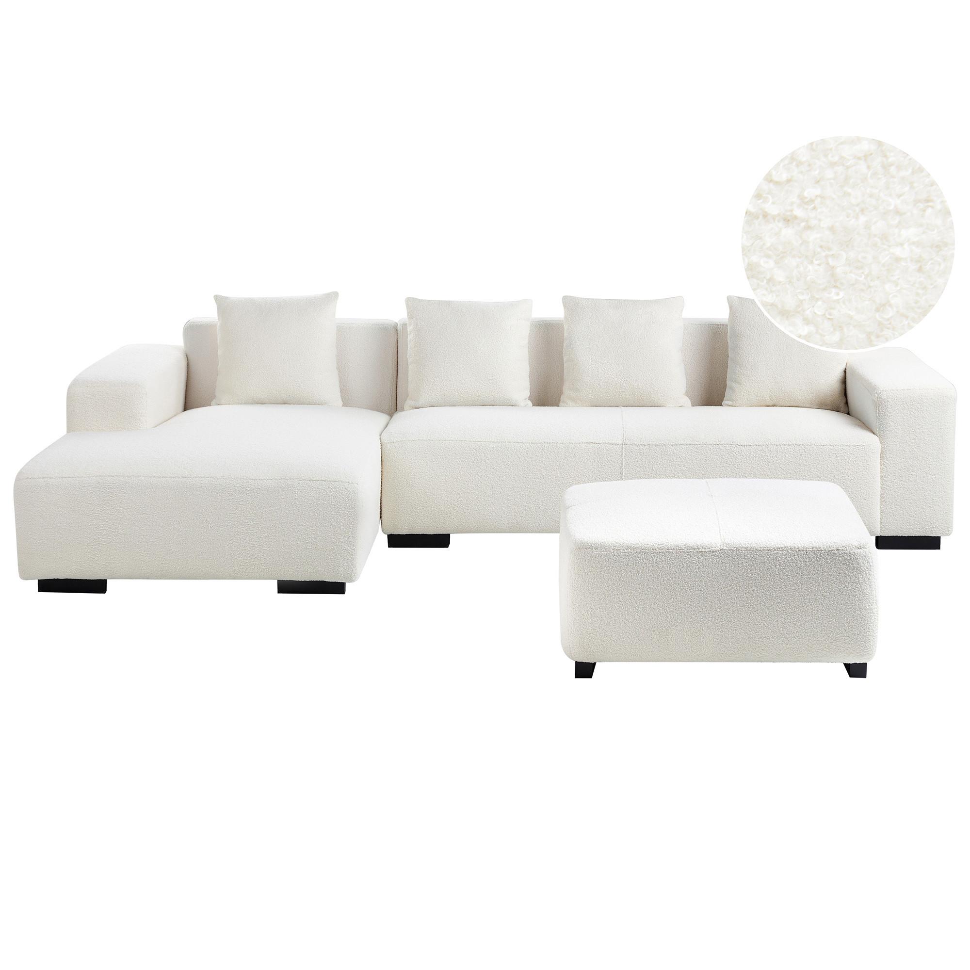 ECKSOFA 4-Sitzer Bouclé Weiß mit Ottomane rechtsseitig Lungo - Schwarz/Weiß, Textil (285/160cm) - Beliani