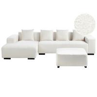 ECKSOFA 4-Sitzer Bouclé Weiß mit Ottomane rechtsseitig Lungo - Schwarz/Weiß, Textil (285/160cm) - Beliani