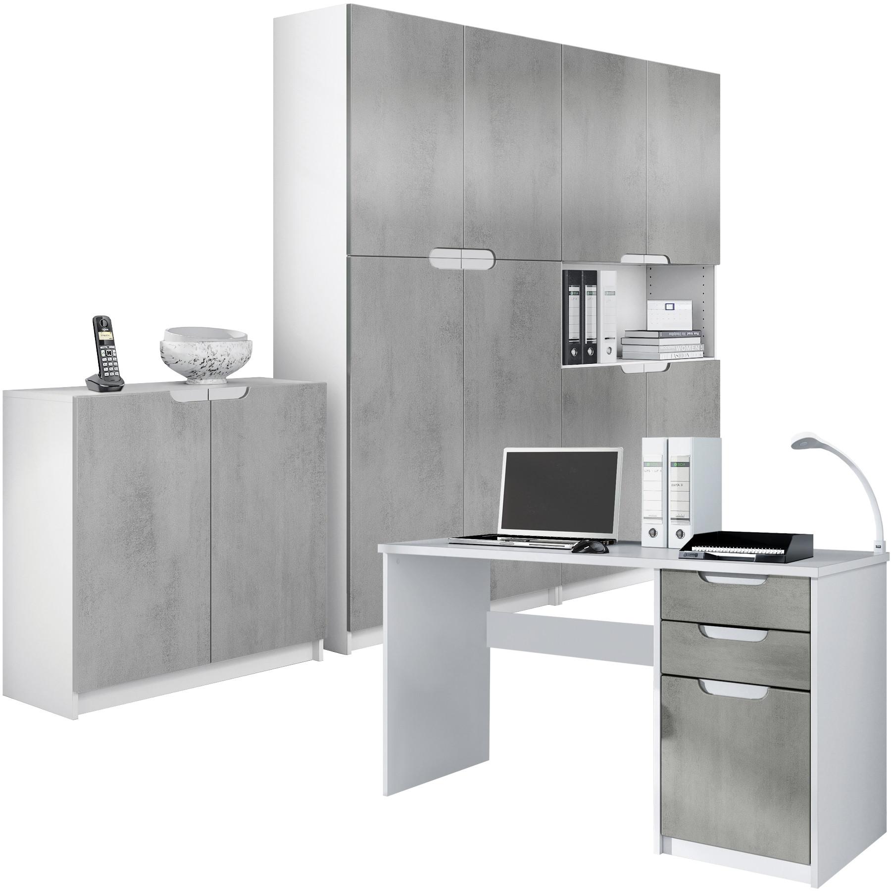 BÜROMÖBELSET Logan Fronten in Beton Oxid Optik - Hellgrau, Holzwerkstoff (246/185/60cm) - Vladon