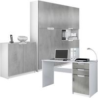 BÜROMÖBELSET Logan Fronten in Beton Oxid Optik - Hellgrau, Holzwerkstoff (246/185/60cm) - Vladon