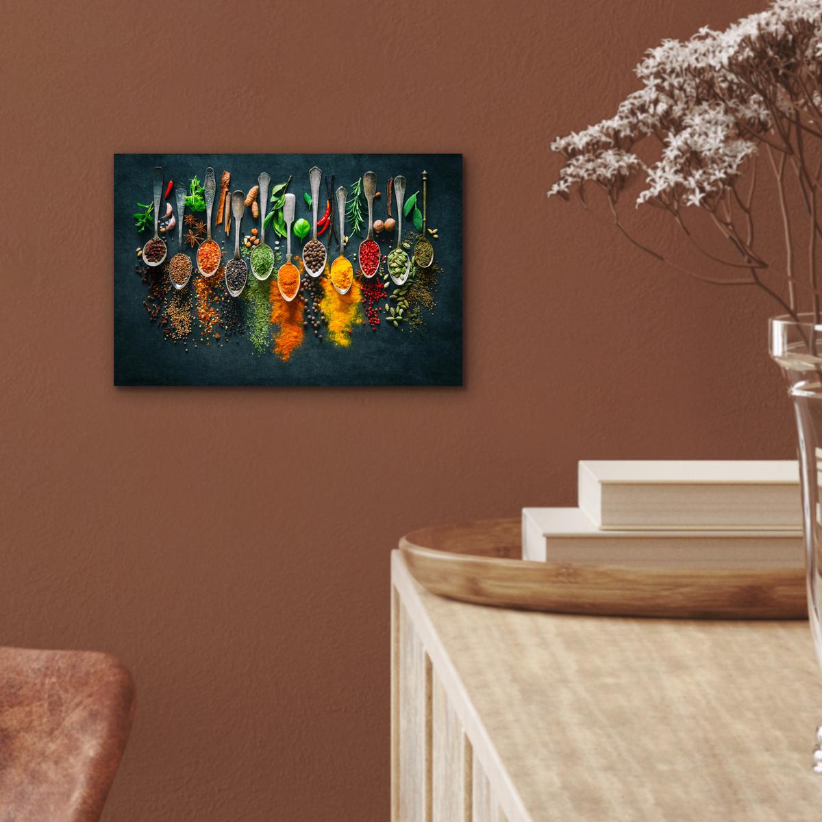 METALLBILD Kräuter - Gewürze - Löffel 30x20 cm - Currygelb, Metall (30/20cm) - MuchoWow