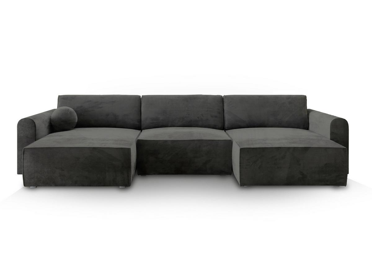 WOHNLANDSCHAFT FENTO M Schwarz Velours-Stoff mit Schlaffunktion - Schwarz/Grau, Holz/Kunststoff (347/90/148cm) - MASSENO