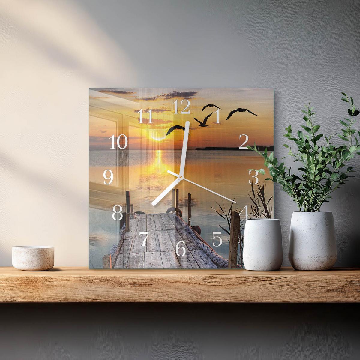WANDUHR aus Glas 30x30 cm - Mostowe-See - Orange, Glas (30/30/0.4cm) - TULUP