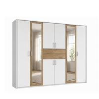 DREHTÜRENSCHRANK Kleiderschrank B273/H210/T58 cm mit Passepartout, Schubkästen & 2 Spiegeltüren, Weiß mit Absetzungen in Eiche Dekor / 22602 - Eichefarben/Silberfarben, Holzwerkstoff/Kunststoff (273/210/58cm) - luma-home
