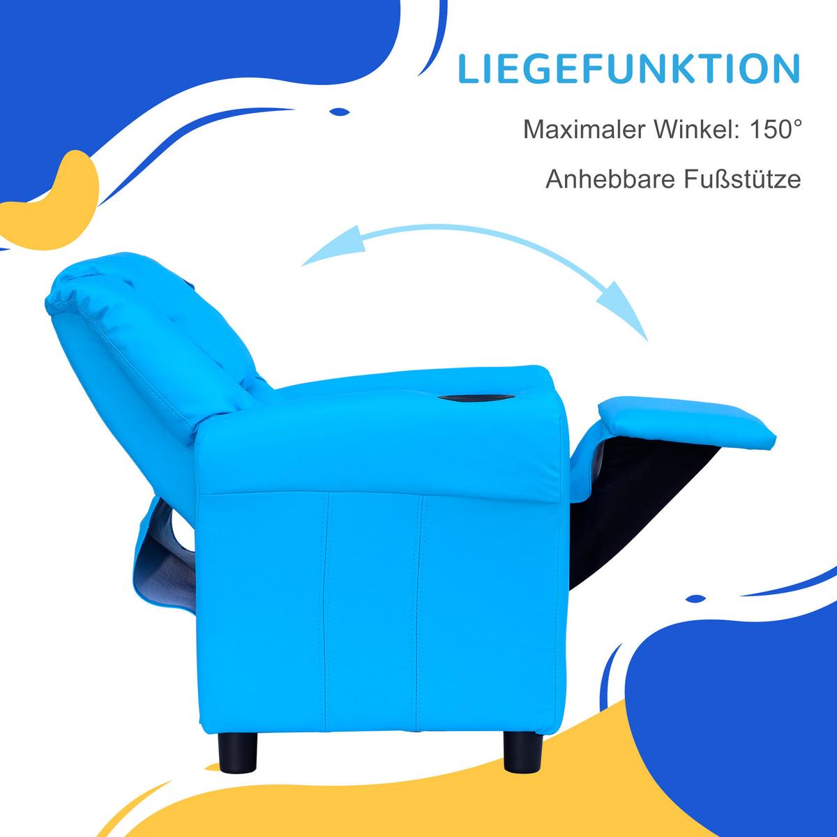 KINDERSESSEL Minisessel Kindersofa für 3-6 Jahre alt Liegefunktion Blau - Blau, Kunststoff (52/69/62cm) - HOMCOM