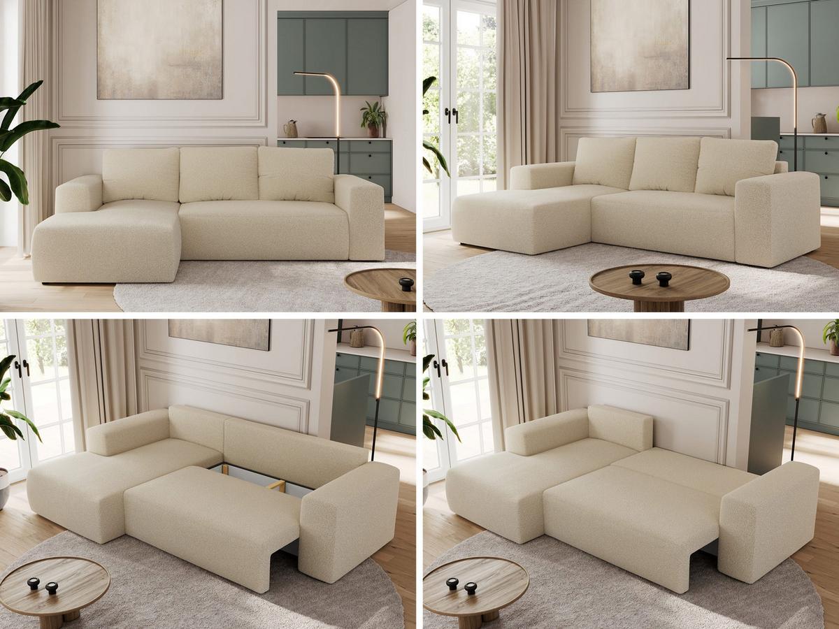 ECKSOFA TRENTINO L Beige Boucle - Links - Beige/Schwarz, Kunststoff/Textil (266/164cm) - MKS