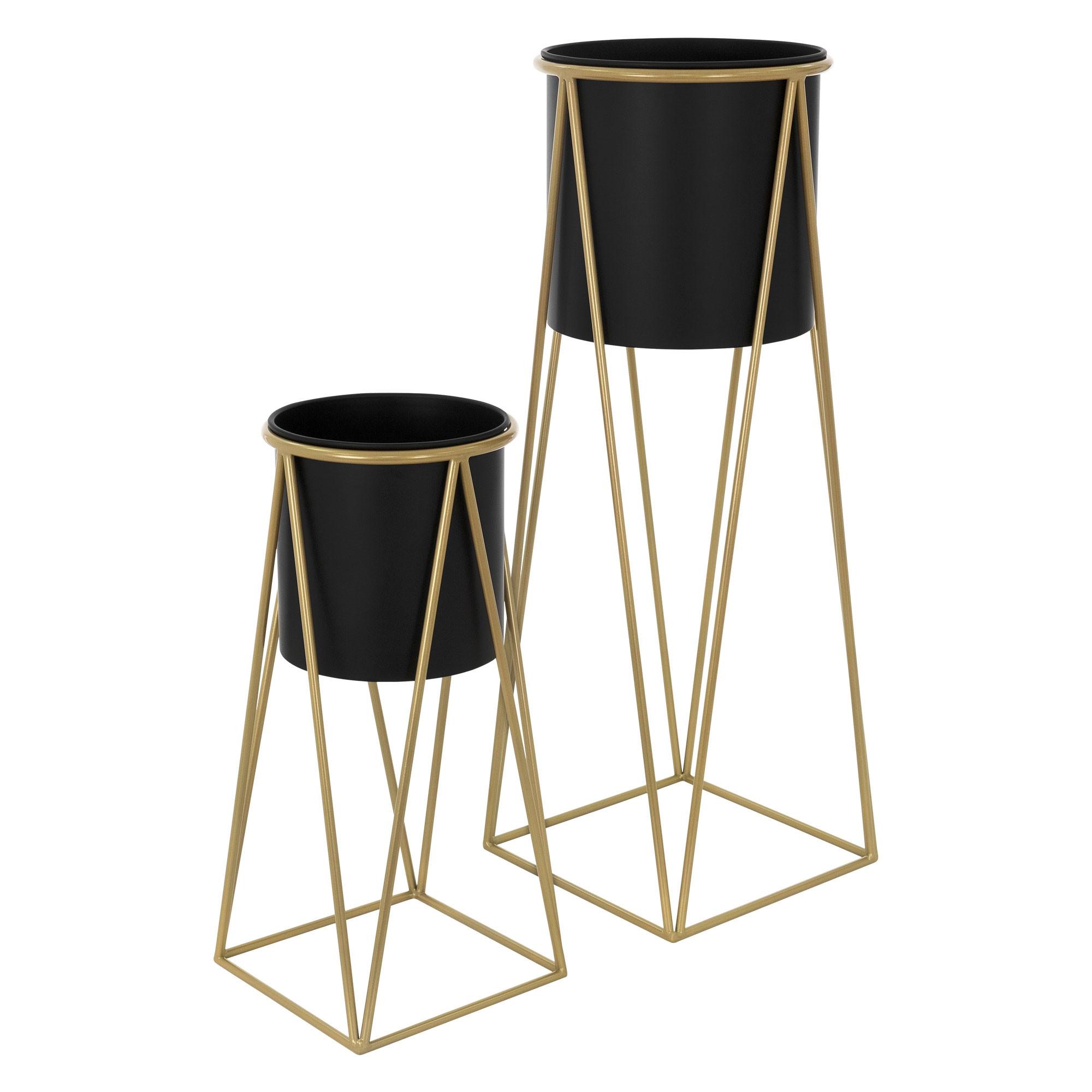 BLUMENSTÄNDER 2er Set Schwarz-Gold 21,8x22x47cm/25x25x71cm aus Stahl - Goldfarben/Schwarz, Metall (25/25/71cm) - ML-DESIGN