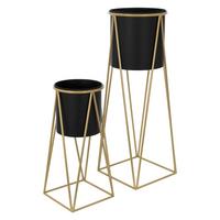 BLUMENSTÄNDER 2er Set Schwarz-Gold 21,8x22x47cm/25x25x71cm aus Stahl - Goldfarben/Schwarz, Metall (25/25/71cm) - ML-DESIGN