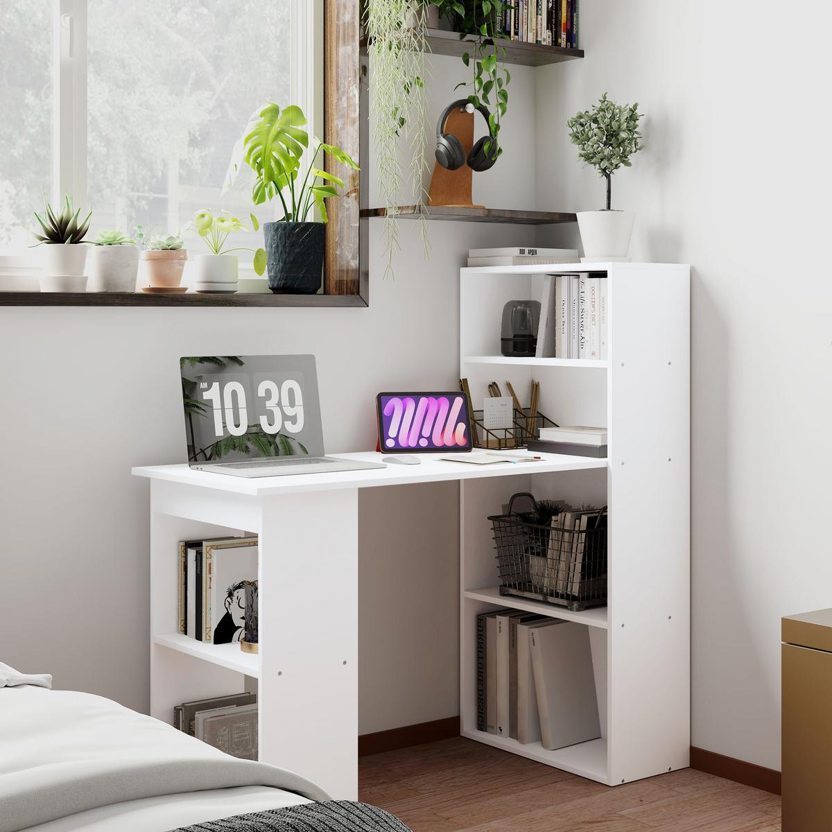 SCHREIBTISCH, Spanplatte, Weiß, 120 x 55 x 120 cm - Weiß, Holzwerkstoff (120/55/120cm) - HOMCOM