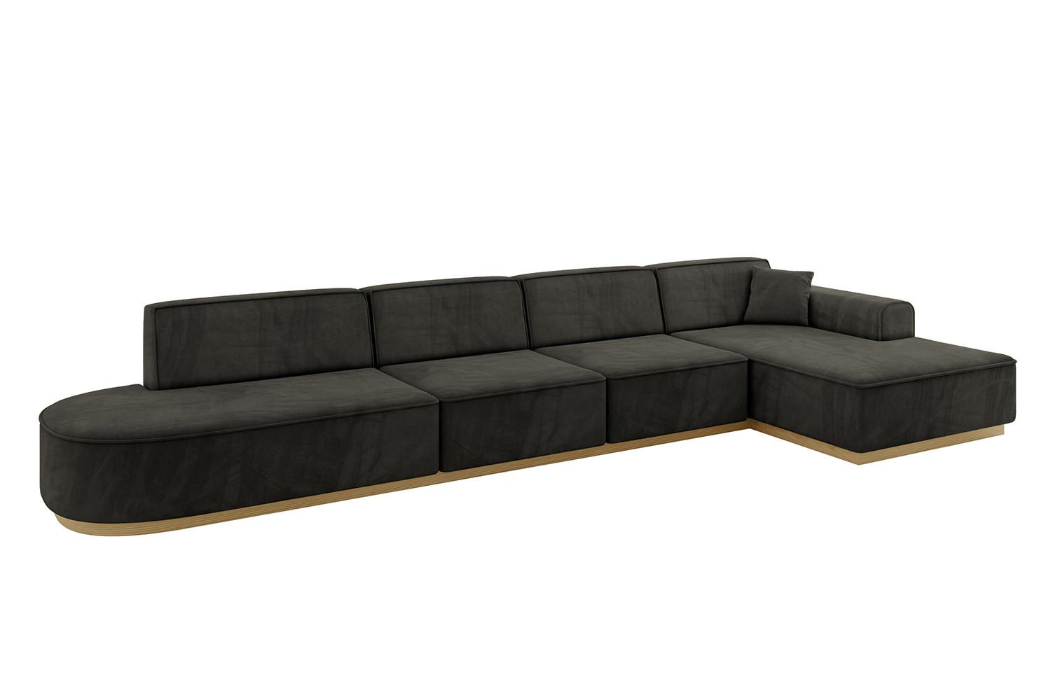 ECKSOFA Ottomane Rechts IREA-L3-v2 - 412x165x80 cm Schwarz - Schwarz, Holzwerkstoff/Textil (412/165cm) - ALTDECOR