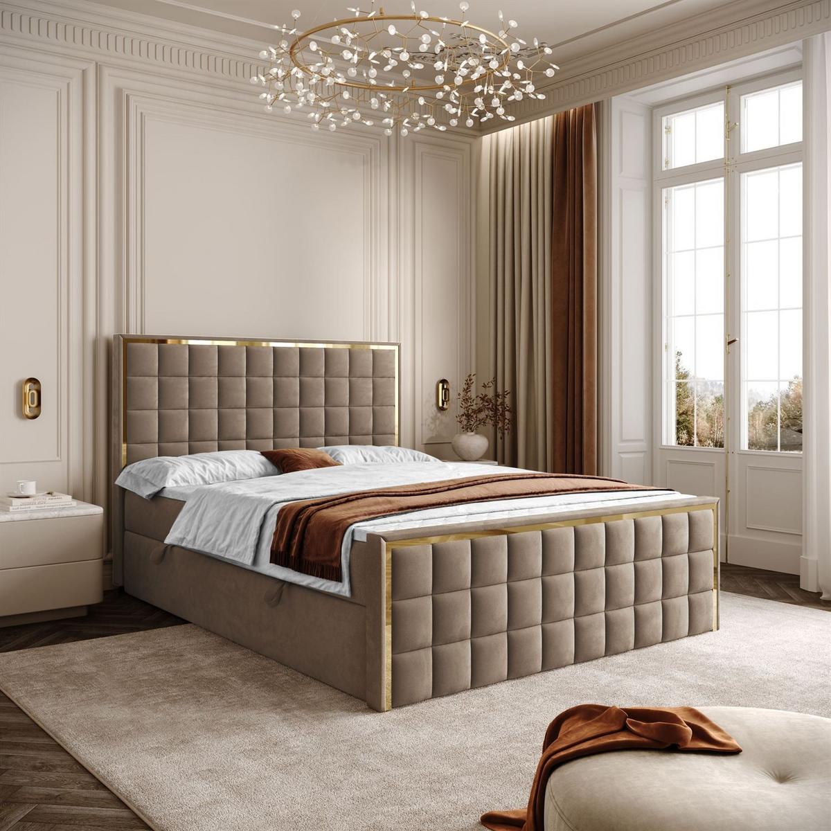 BOXSPRINGBETT ISADORA II GOLD mit Bettkasten und Topper 160x200 cm Royal Velvet 176 - Beige, Textil - Lookway