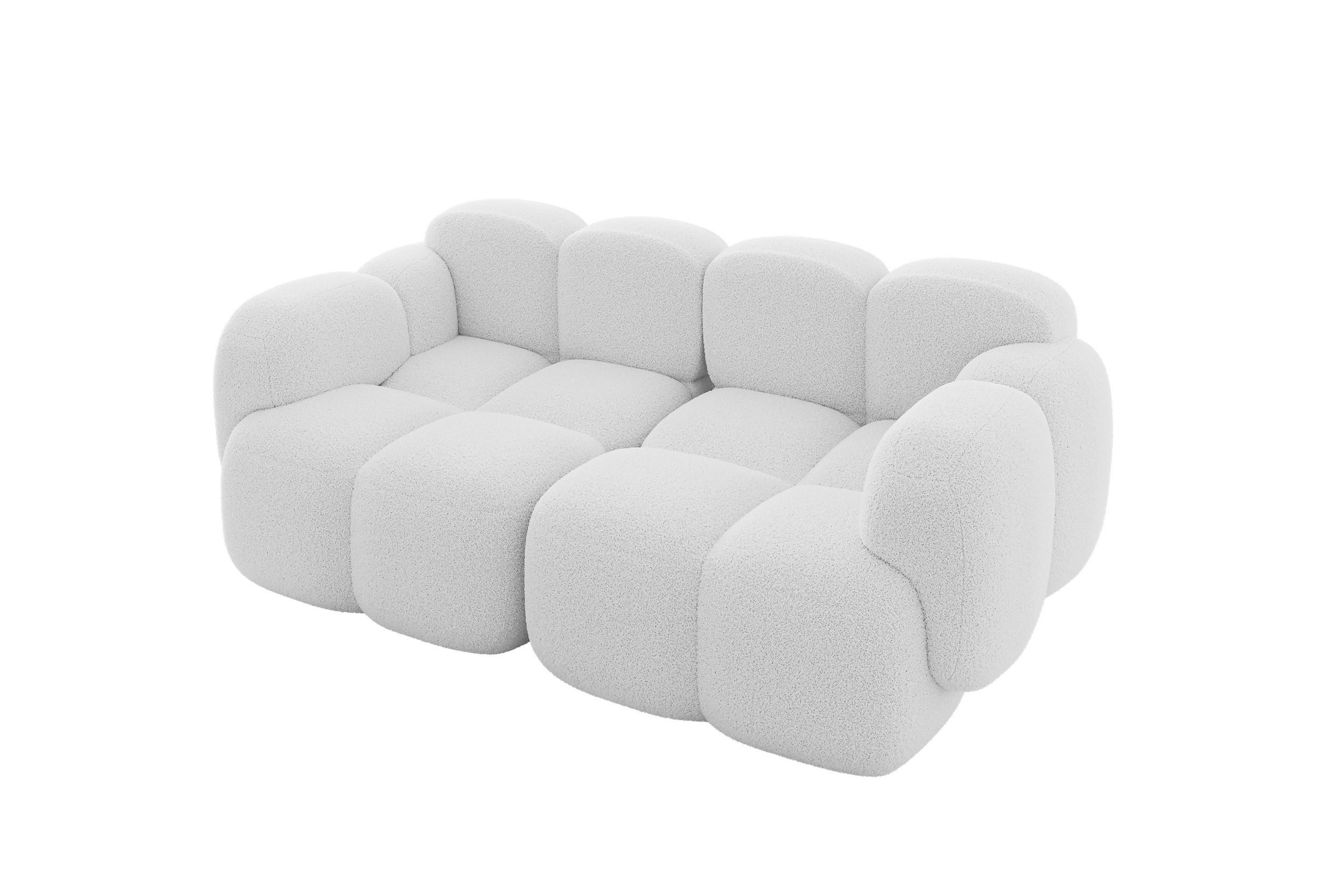 2-SITZER modulares Sofa Miko-S1 214x118x75 cm Weiß Bouclé - Schwarz/Weiß, Holzwerkstoff/Kunststoff (214/75/118cm) - ALTDECOR
