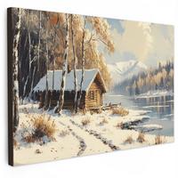 LEINWANDBILD Winter - Schnee - Zuhause - Natur Gemälde 60x40 cm - Hellbraun, Textil (60/40cm) - MuchoWow