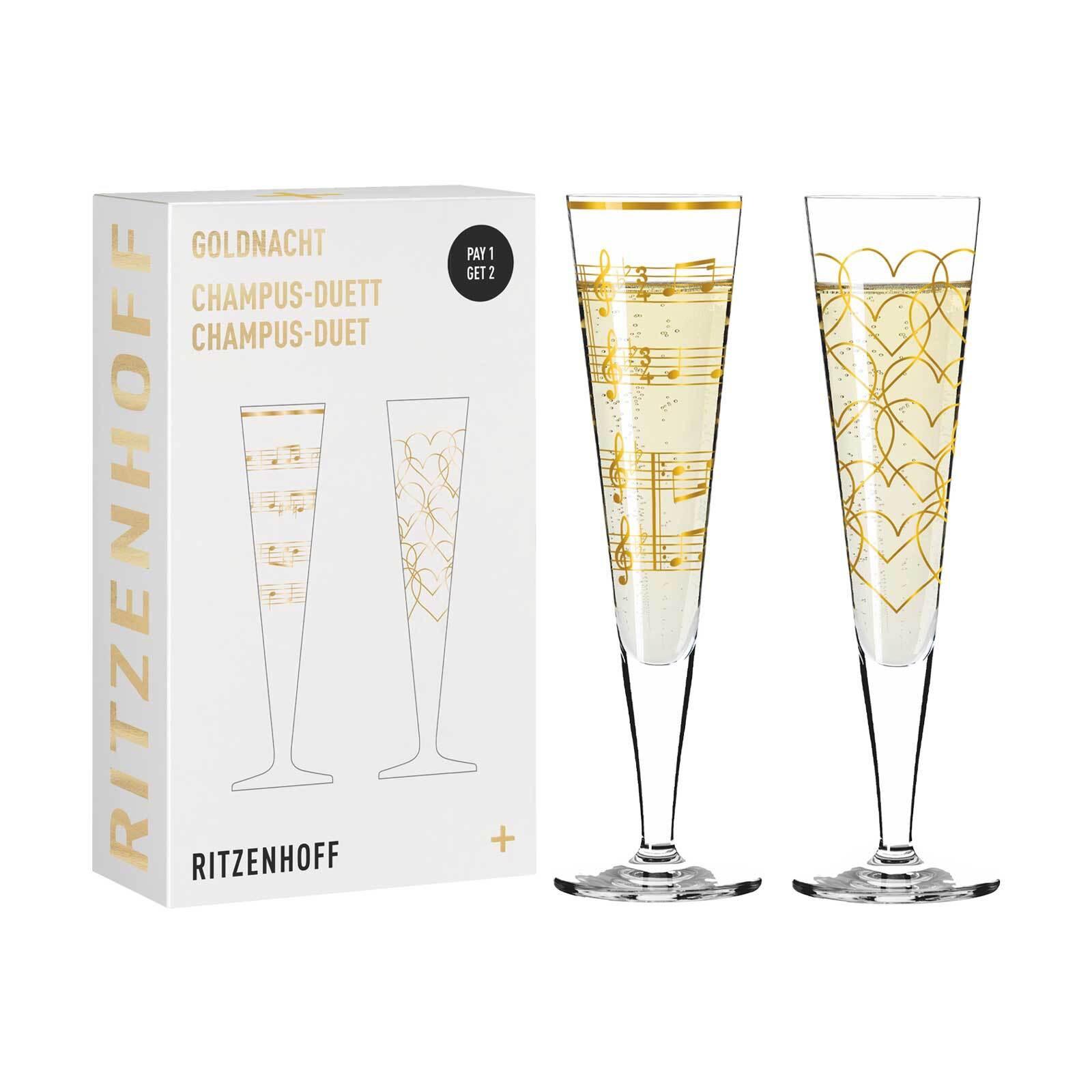 CHAMPAGNERGLÄSER Goldnacht gold 205 ml 2er Set - Goldfarben, Glas (0.205L) - Ritzenhoff
