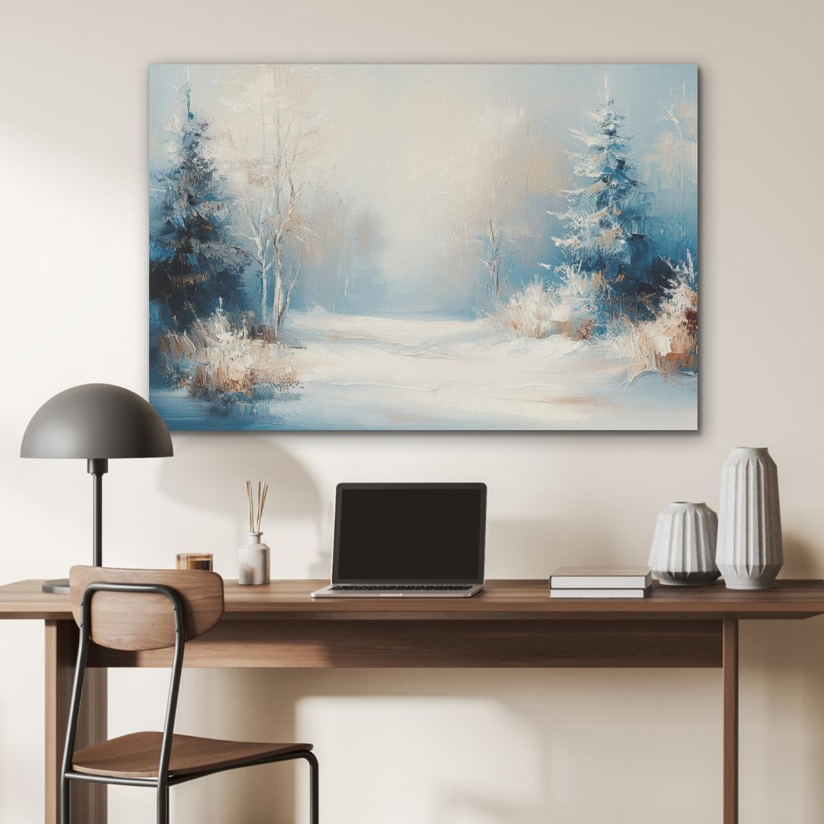 AKUSTIKBILD Wald - Winter - Natur - Abstrakt - Schnee Wandbild Wohnzimmer 100x70 cm - Weiß, Kunststoff (100/70/0.9cm) - MuchoWow