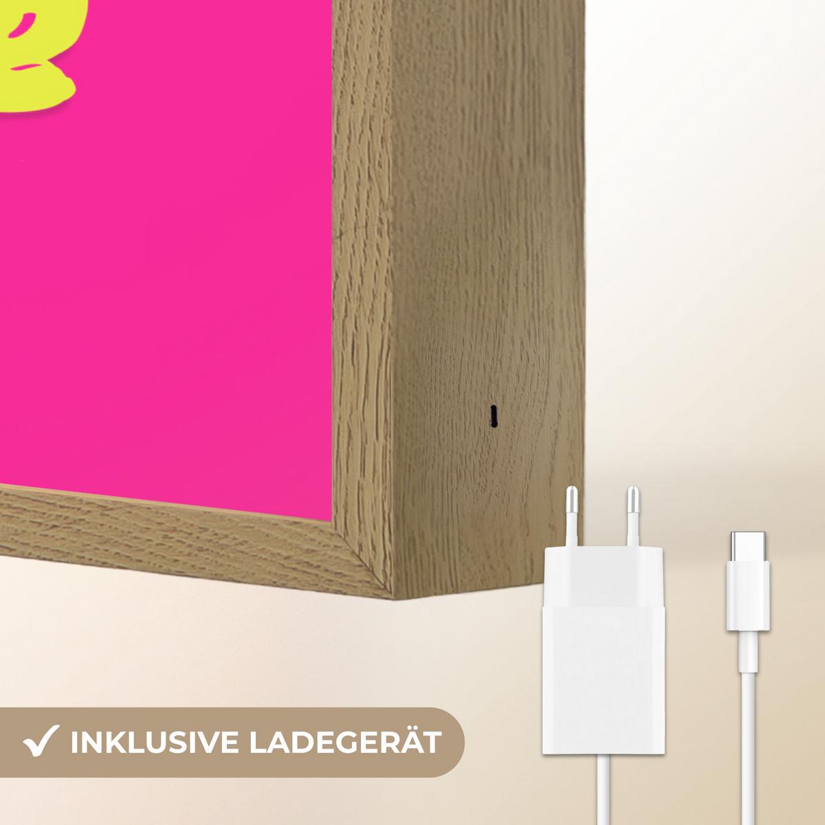 WANDLEUCHTE MIT AKKU Zitat - Retro - Rosa 30x40 cm - Pink, Holzwerkstoff (30/40/8cm) - OnlyWow