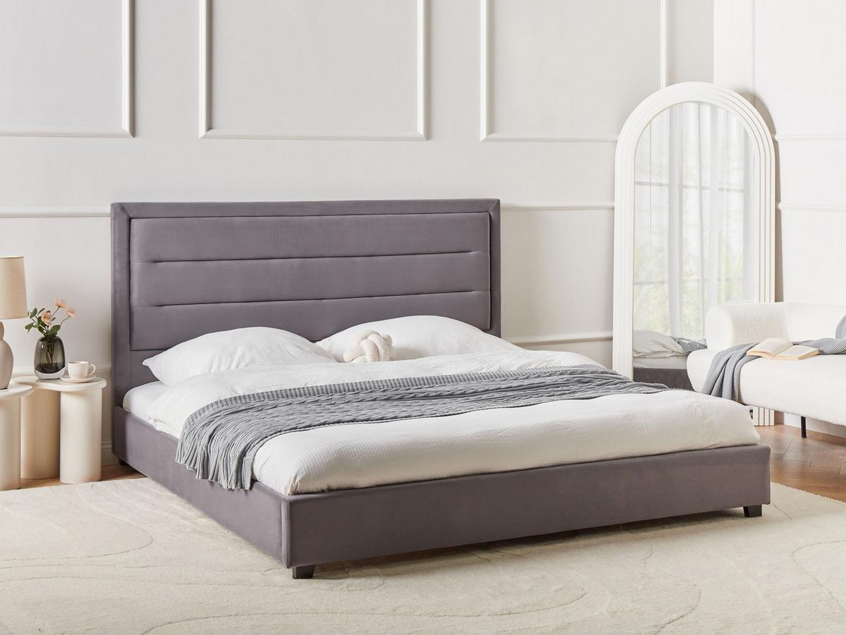 BETT mit Lattenrost 180/200 cm Dunkelgrau Rouen - Dunkelgrau/Schwarz, Textil (180/200cm) - Beliani