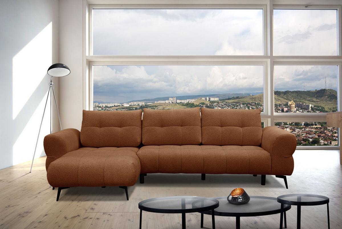 ECKSOFA SALVINI 4-Sitzer, dunkelorange - Dunkelorange/Schwarz, Holzwerkstoff/Textil (158/292cm) - Wozimo
