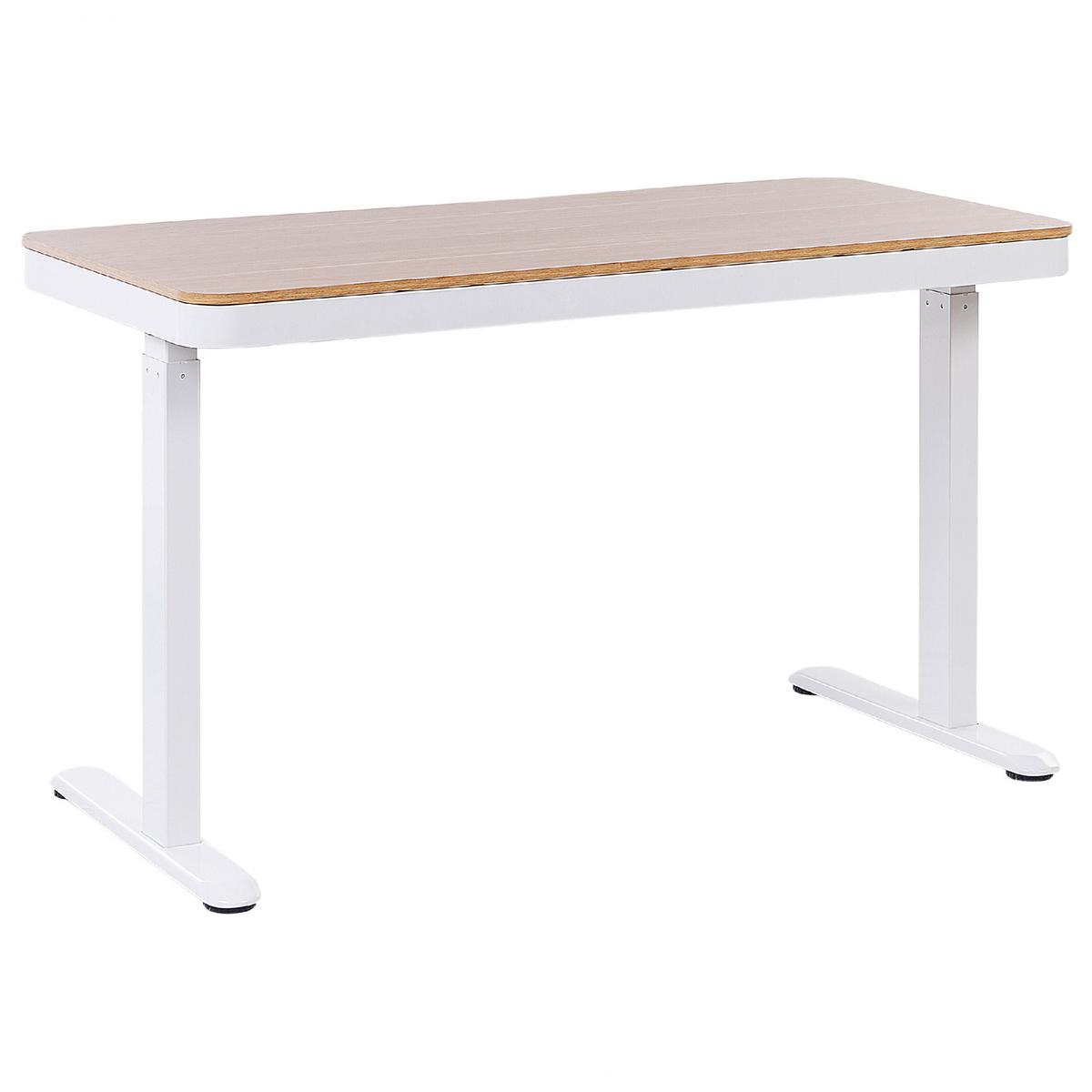 SCHREIBTISCH 120x60 cm elektrisch Weiß/Heller Holzfarbton Kenly - Hellbraun/Weiß, Holzwerkstoff (60/120/72cm) - Beliani