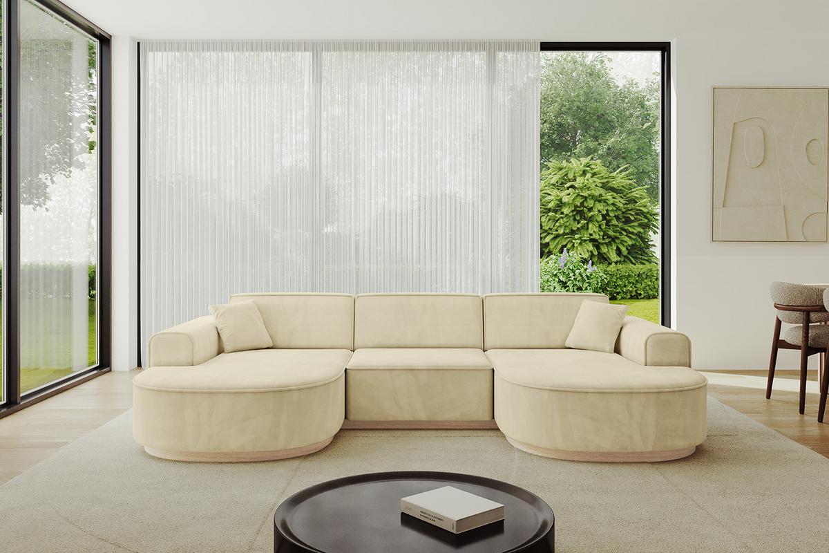 WOHNLANDSCHAFT MARI-U1-v1 - 303x171x83 cm Beige Velours - Beige, Holzwerkstoff/Textil (303/83/171cm) - ALTDECOR