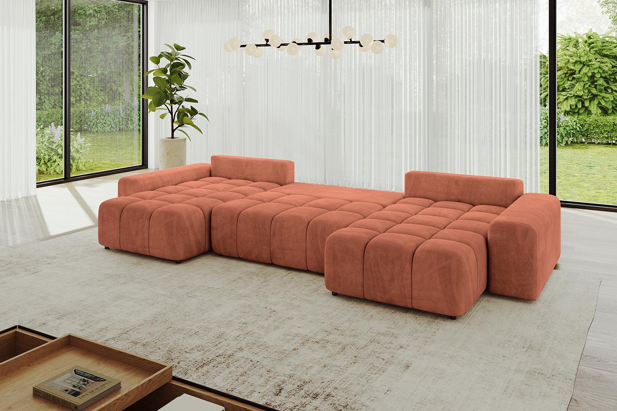 WOHNLANDSCHAFT ENIL-U 401x189x68 Koralle Velours - Koralle, Holzwerkstoff/Kunststoff (401/68/189cm) - ALTDECOR