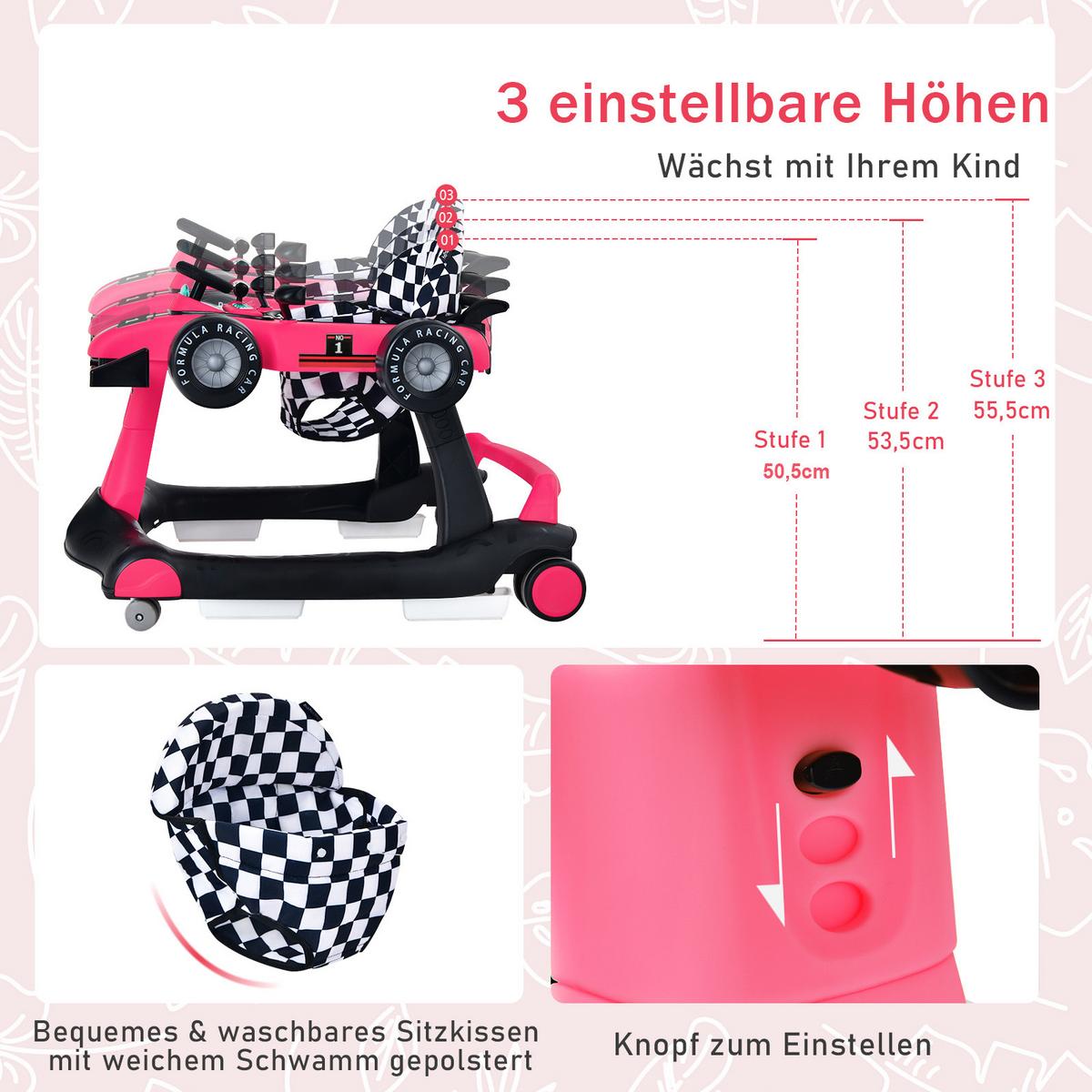 LAUFLERNWAGEN Pink - Pink, Kunststoff (73/56/64cm) - COSTWAY