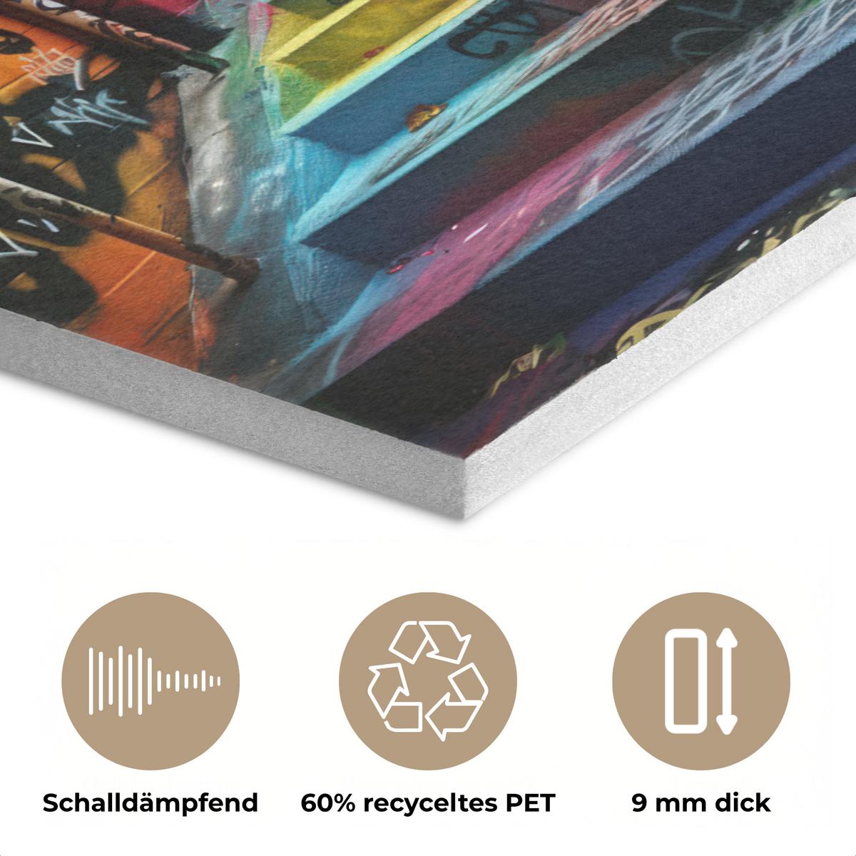 AKUSTIKBILD Treppe - Graffiti - Farben - Kunst Akustikpaneele 90x60 cm - Multicolor, Kunststoff (90/60/0.9cm) - MuchoWow