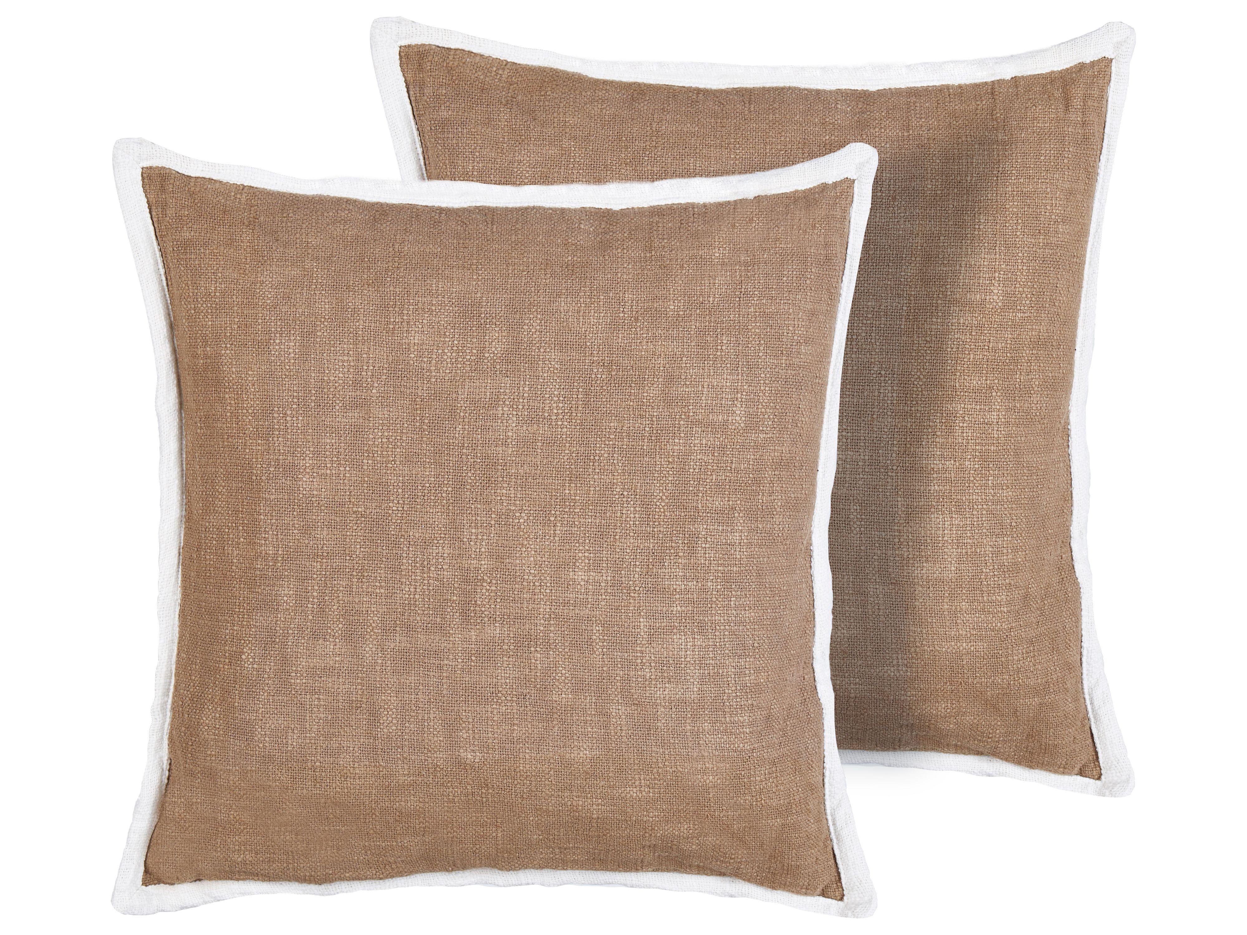 DEKOKISSEN 2er-Set Braun 45/45 cm Ianthe - Braun/Weiß, Naturmaterialien (45/45cm) - Beliani