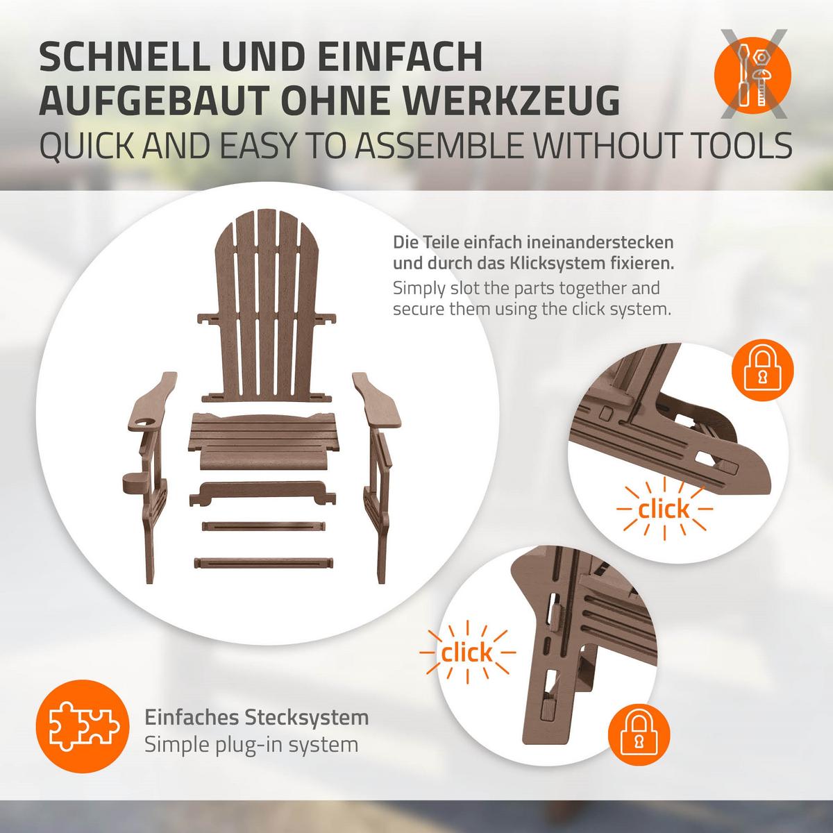 ADIRONDACK LOUNGESTUHL mit Getränkehalter Braun aus Kunststoff - Braun, Kunststoff (54.5/91/76cm) - ML-DESIGN