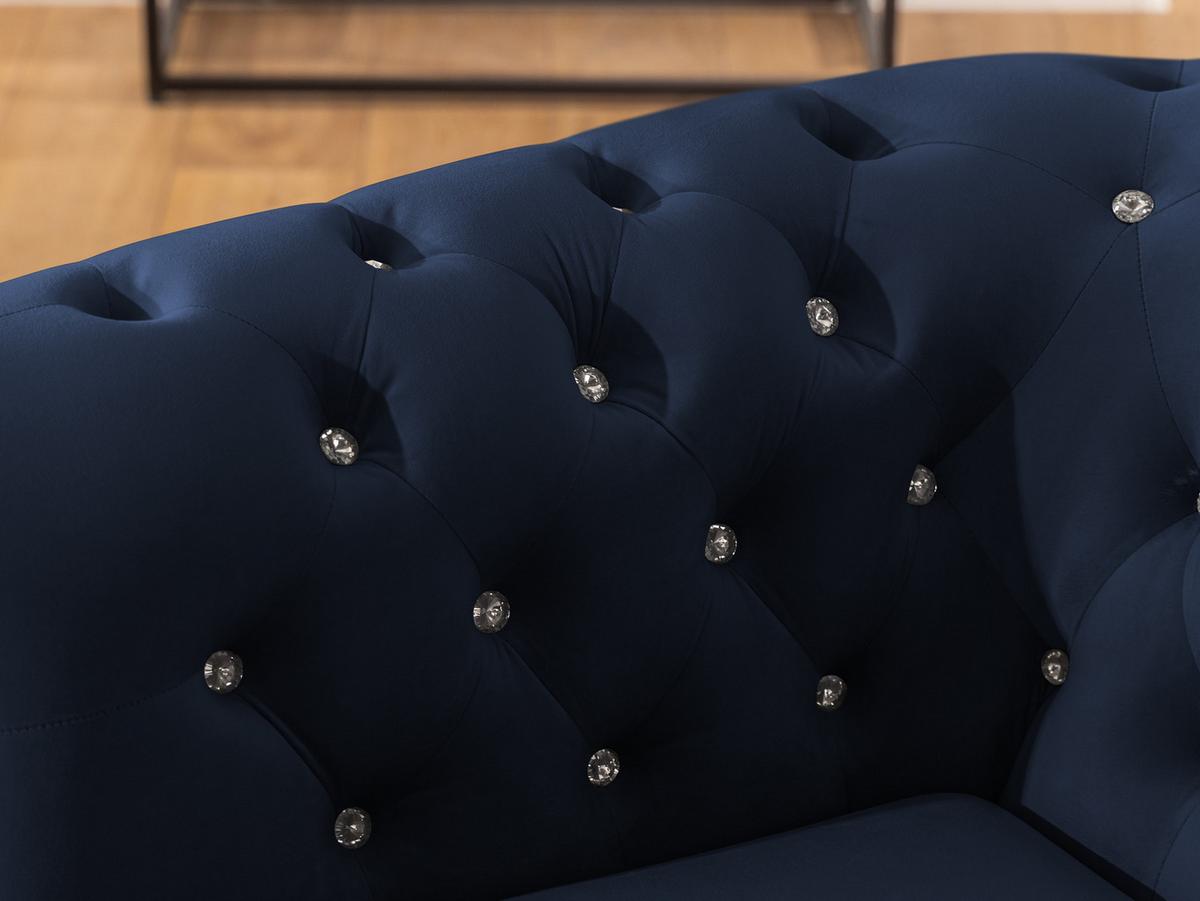 CHESTERFIELD-SOFA 2-sitzer Cleo Blink Marineblau Samt mit Kristallsteppung und braunen Massivholzfüßen - Blau/Braun, Holz/Textil (148/72/86cm) - S-Style Möbel