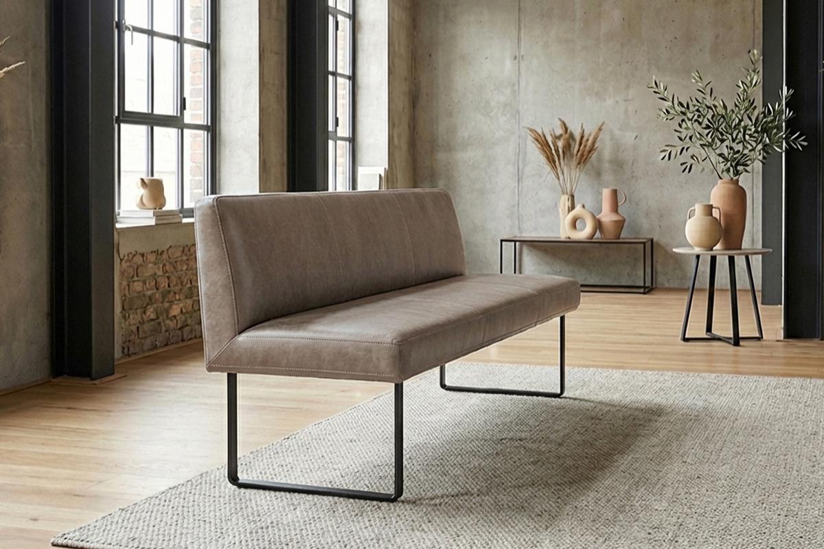 ESSZIMMERBANK ELEEN Grau Leder - Grau, Leder (223/85/69cm) - KAWOLA