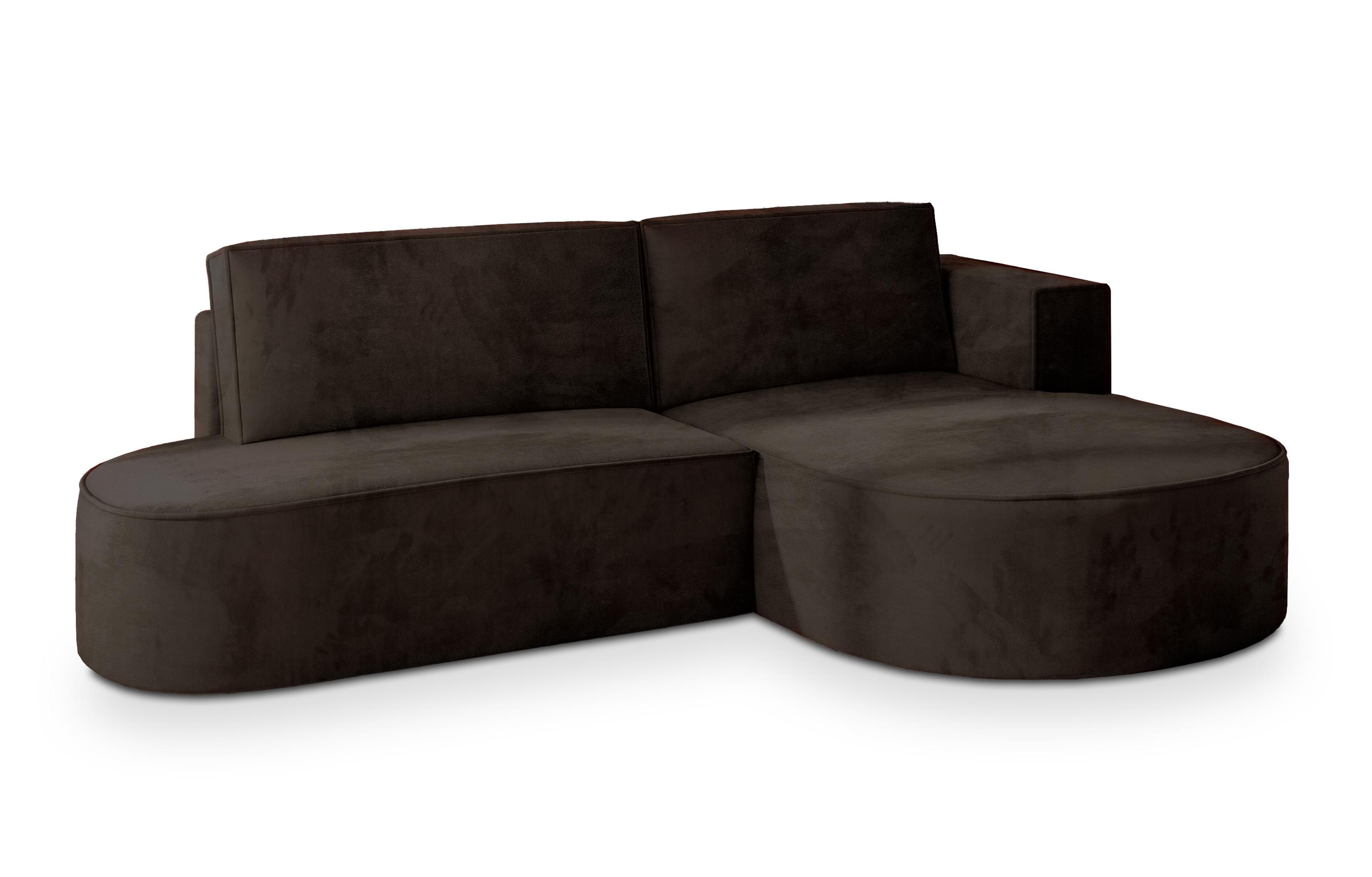 ECKSOFA CORTIO M R-S Braun Velours-Stoff mit Schlaffunktion - Braun/Grau, Holz/Kunststoff (265/174cm) - MASSENO