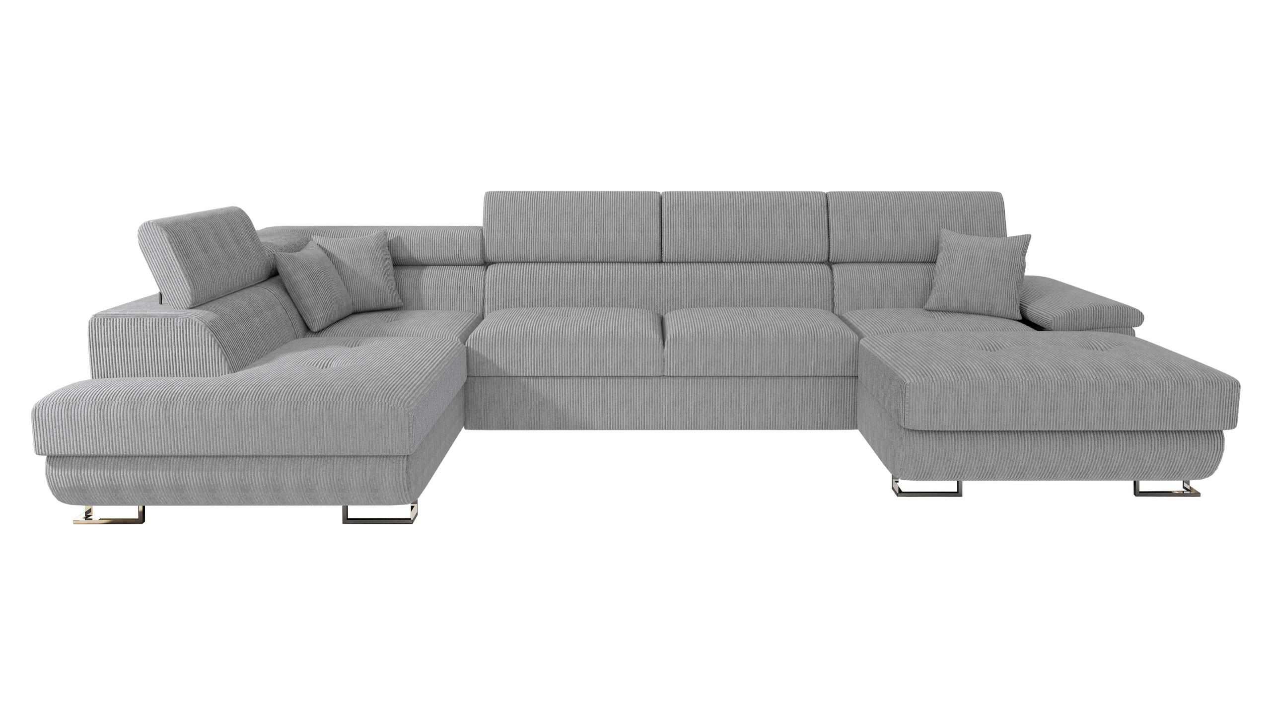 WOHNLANDSCHAFT Cotere Bis Cord, Seite: Links - Grau, Holz (345/91/202cm) - MIRJAN24