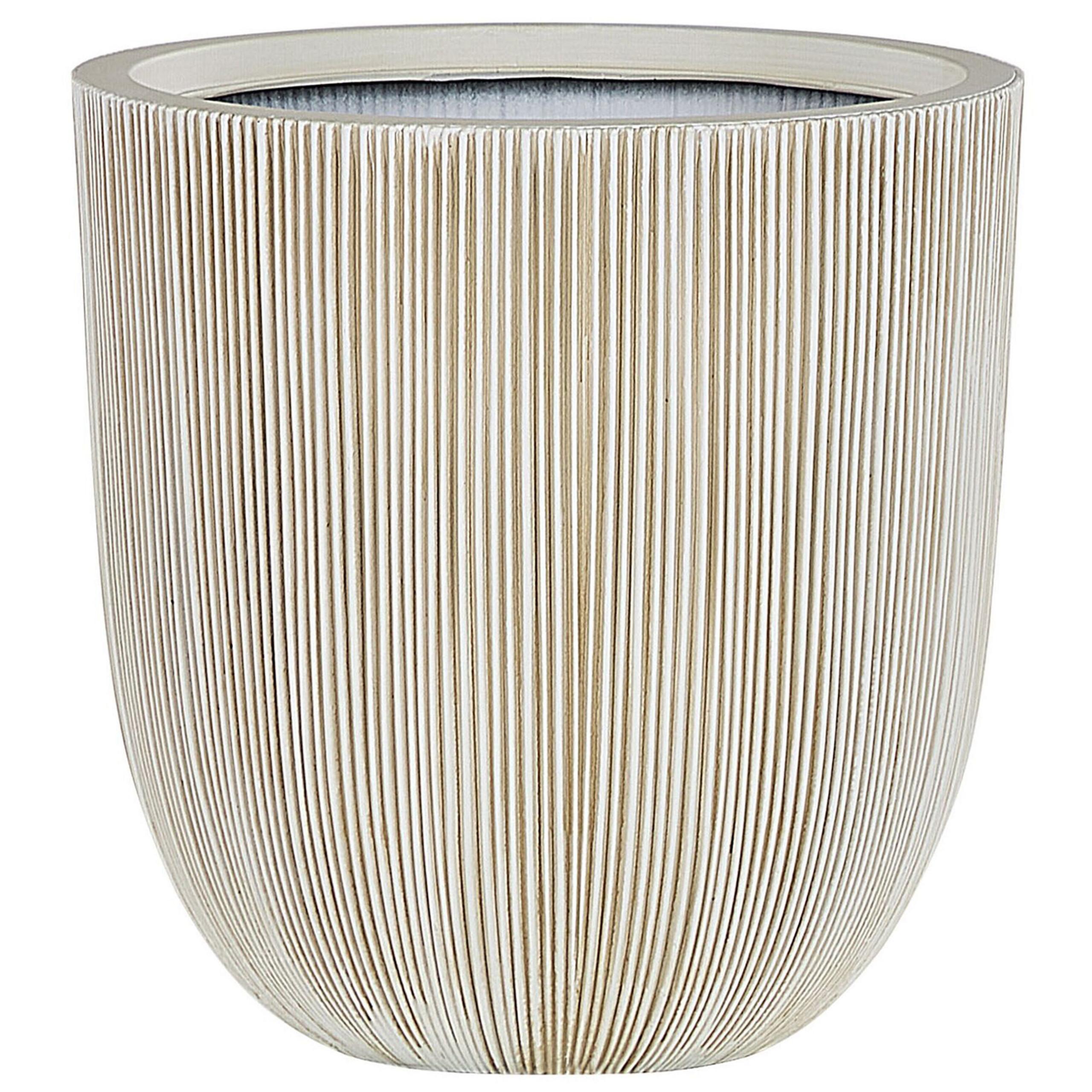BLUMENTOPF beige/weiß rund 44/44/48 cm Chios - Beige/Weiß, Naturmaterialien (48cm) - Beliani
