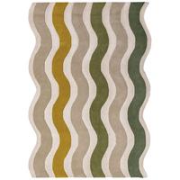 WOLLTEPPICH handgetuftet MONNOW, Wellenstreifen, Erdtöne-Grün, 140 x 200 cm - Grün, Textil (140/200cm) - KADIMA DESIGN