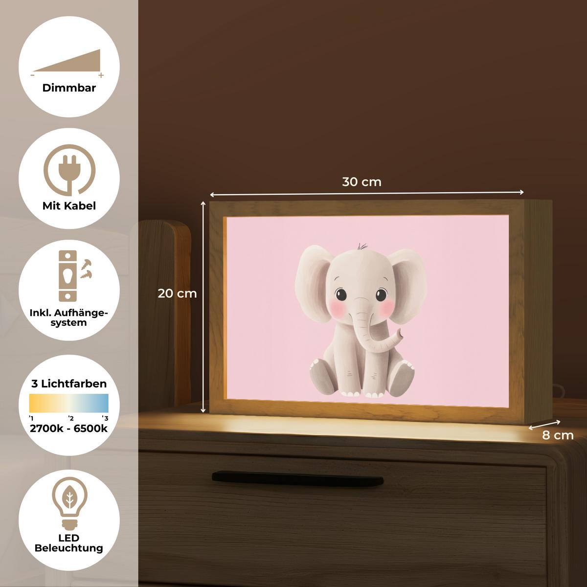 WANDLEUCHTE Elefant - Baby - Rosa - Cartoon 30x20 cm - Hellrosa, Holzwerkstoff (30/20/8cm) - OnlyWow