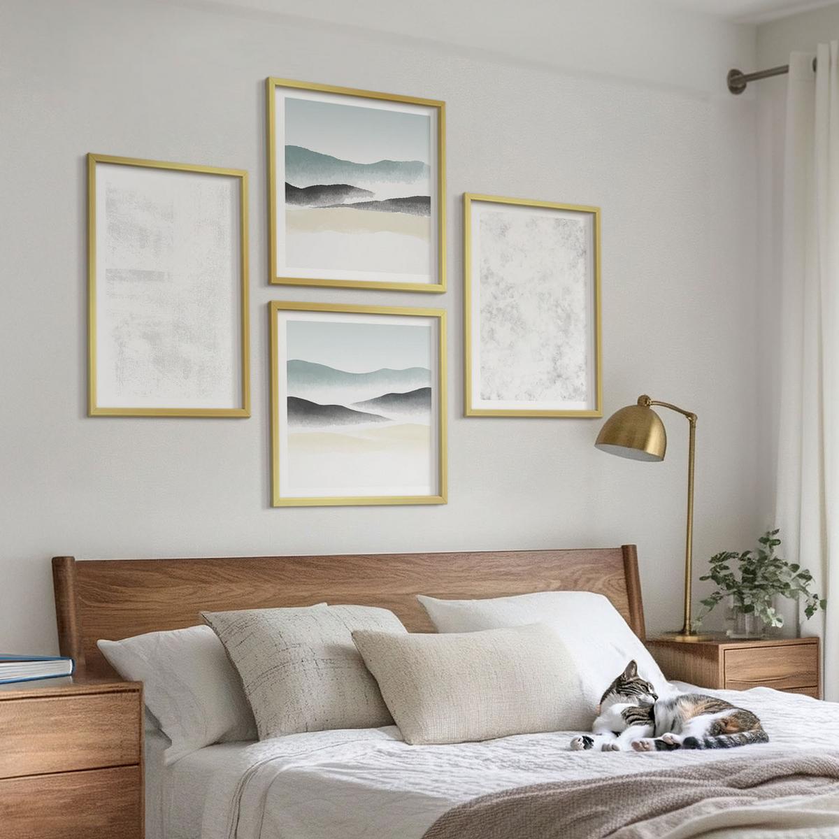 BILDER SET 4er Set - 50x50 cm & 40x60 cm Goldrahmen - Weiße Flecken auf Leinwandhintergrund - Goldfarben, Kunststoff (50/50cm) - TULUP
