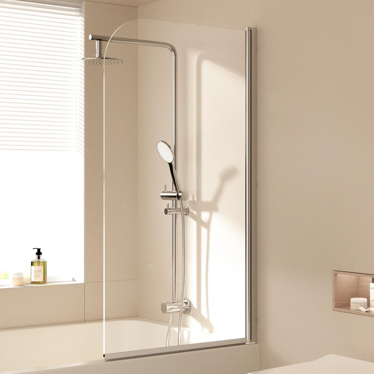 DUSCHWAND für Badewannen mit Schwenkfunktion Leicht zu Reinigen 90/140 cm - Transparent, Glas (90/140cm) - EMKE