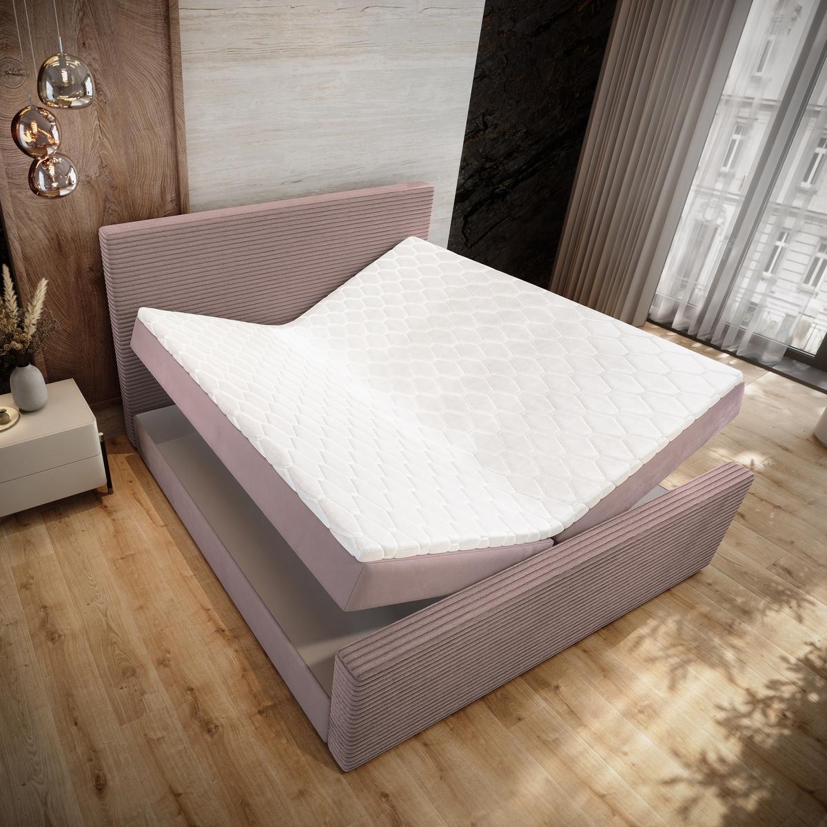 BOXBETT ALORIA 160x200 cm mit Matratze und Topper - Rosa - Rosa, Holz (160/200cm) - MASSENO